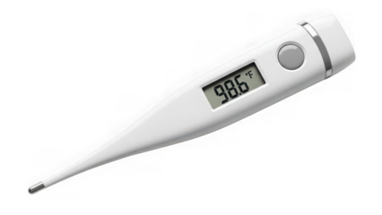 Digital thermometer showing 986 degrees on transparent background isolated on transparent background