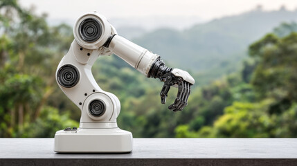 Robotic arm with bionic hand performing future task for green energy and sustainable technology development