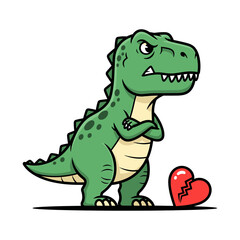 Obraz premium Angry T-rex with broken heart, anti Valentine dinosaur vector
