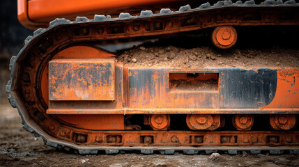 The front of a large orange and black machine