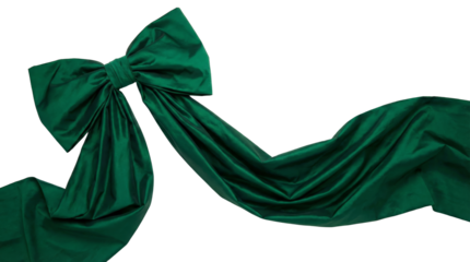 Luxurious green silk bow and ribbon on transparent background for elegant gift wrapping and festive decorations