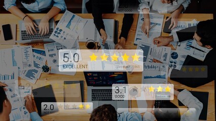 Collaborative Office Meeting with Diverse Team Analyzing Data Charts and Reports on Table...