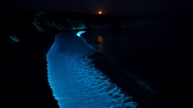Bioluminescent Bay at Night - A Glowing Natural Wonder.