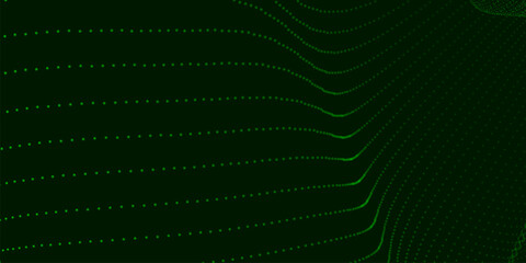 Futuristic dot wave. Abstract digital particle wave. Technology background. Colored musical wave. Dark background. Digital background with smooth, wavy curves. 3D vector illustration
