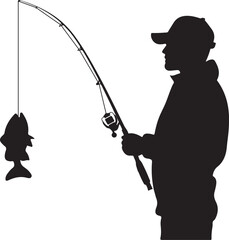 Fisherman Fishing Silhouette on Transparent Background