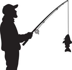 Fisherman Fishing Silhouette on Transparent Background