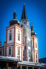 Fototapeta premium basilica of mariazell, austria, styria, snow, winter, christmas market, advent, advent season, 