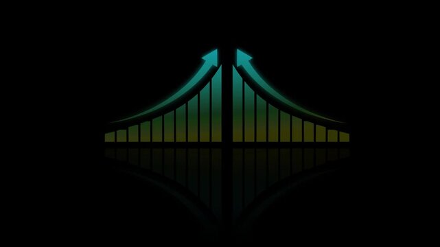 The Abstract business growth Upward Arrows and Bar Graph on Black Background artificial intelligence technology  Bar chart for growing business progress by month on motion video .