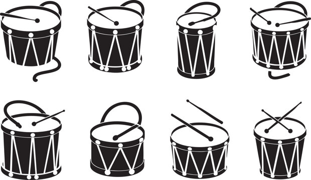 drum icons with drumsticks in different positions on white background