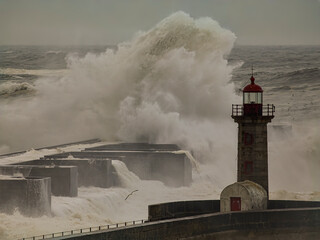 Storm at the lighthouse close-up