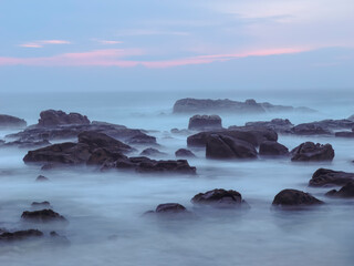 Rocky coast at dusk