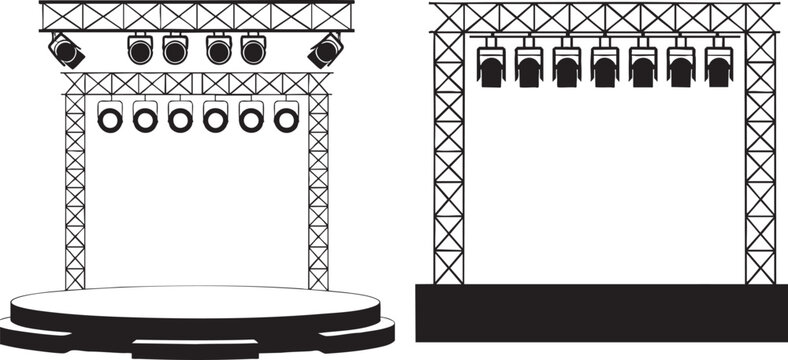 stage lights and truss structures for concerts and events  empty platforms
