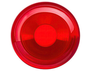 Glossy, crimson orb with concentric circles reflecting light against a solid black background