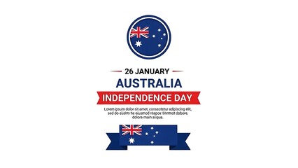 Australia Independence Day with flag and text on white background 26 January blue
