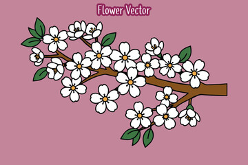 cherry blossom branch hand-drawn vector, flower vector, blossom branch, cherry blossom vector, floral branch illustration, spring flower clipart