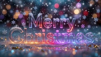 Glowing Neon Christmas Greeting Card Background with Snowflakes