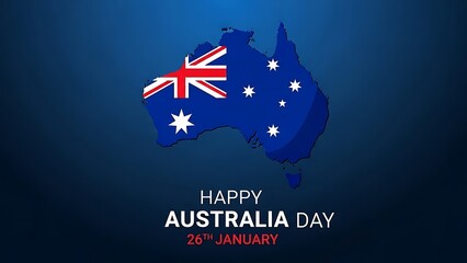 Blue map of Australia with the Australian flag and stars celebrating Australia Day on January 26th