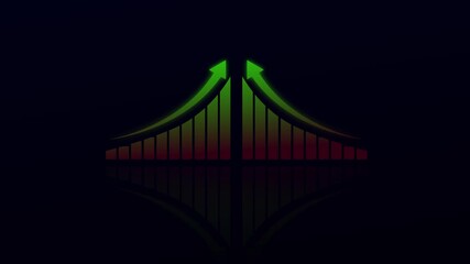 The Abstract business growth Upward Arrows and Bar Graph on Black Background artificial intelligence technology  Bar chart for growing business progress by month on motion video .