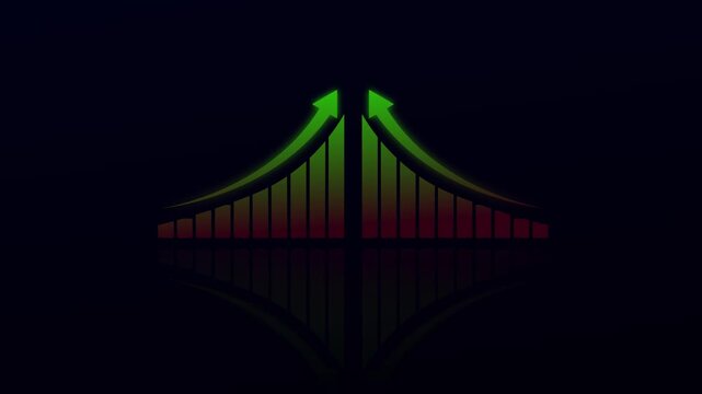 The Abstract business growth Upward Arrows and Bar Graph on Black Background artificial intelligence technology  Bar chart for growing business progress by month on motion video .