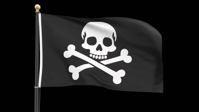 Pirate Flag Skull and Crossbones Waving Jolly Roger Danger Isolated