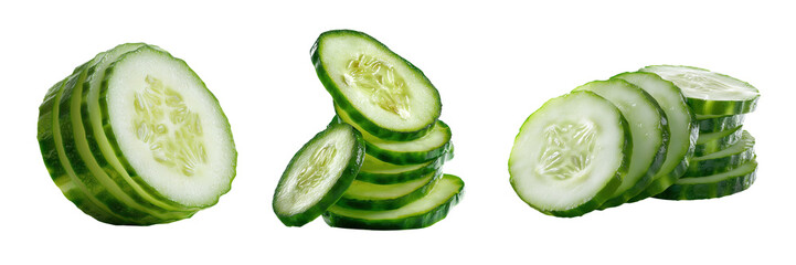 Sliced Cucumber Pieces isolated on a transparent background