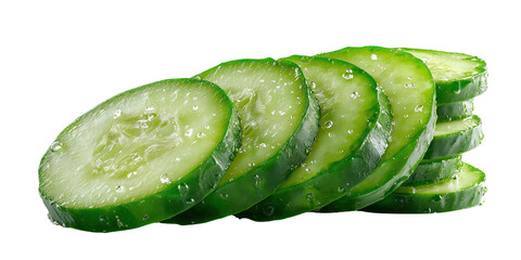 Sliced Cucumbers with Water Droplets isolated on a transparent background