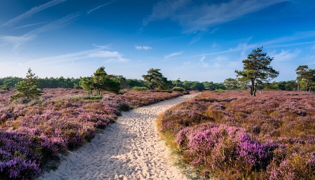 Sand Path Through Flowering Heath On A Sunny Day In September 2025 Heathland In Leersum The Netherlands