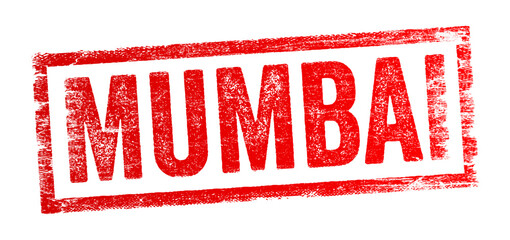 MUMBAI stamp style typography graphic showing city name in distressed rectangular mark conveying travel destination identity urban concept location branding and place recognition illustration