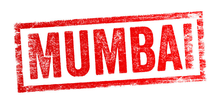 MUMBAI stamp style typography graphic showing city name in distressed rectangular mark conveying travel destination identity urban concept location branding and place recognition illustration