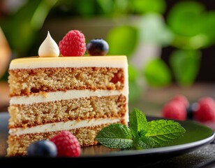 menu food photography, dessert cake slice, close up macro, soft texture detail, restaurant menu photo
