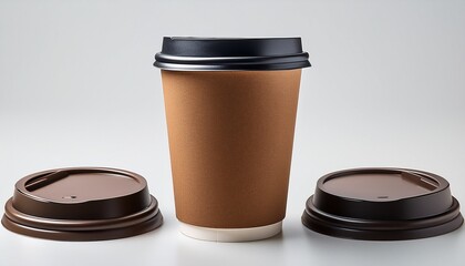A Brown Disposable Coffee Cup With A Black Lid And Sleeve