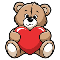 Cute Teddy Bear Hugging Red Heart Valentine Illustration