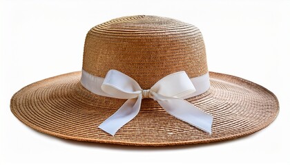 Elegant Woven Straw Hat With A White Ribbon Bow Isolated On A Transparent Background Close Up Of A Stylish Summer Accessory Ideal For Fashion Travel Or Vacation Themes