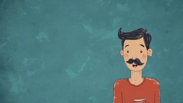 A man with a mustache, wearing a red shirt, depicted in a simple cartoon style. He is looking off to the side and has no other elements around him.