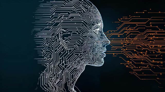 cybernetic human face with glowing circuits