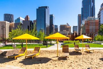 Relaxing on a sunny summer day in calgary's urban beach oasis