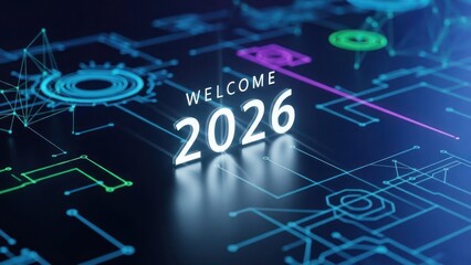 Welcome 2026 futuristic digital circuit board future