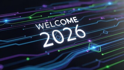Welcome 2026 digital circuit lines new year technology