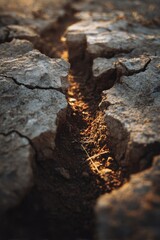 Fototapeta premium Dramatic close-up of cracked earth highlighting drought impact and climate change