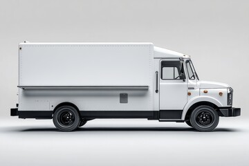 White food truck on a white background promoting food and delivery services in a vibrant setting for customers