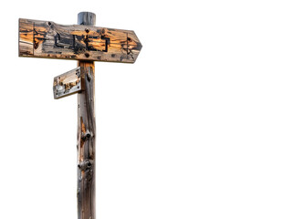 Weathered wooden signpost with directional arrows against black background
