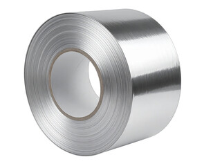 Close-up of a roll of silver adhesive tape, isolated against a black backdrop