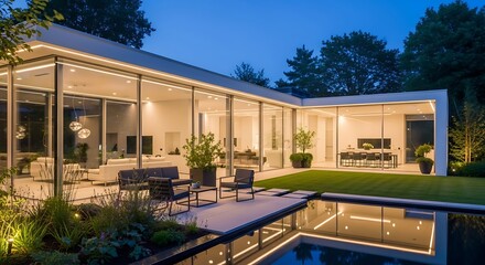 Modern house with outdoor pool area.
