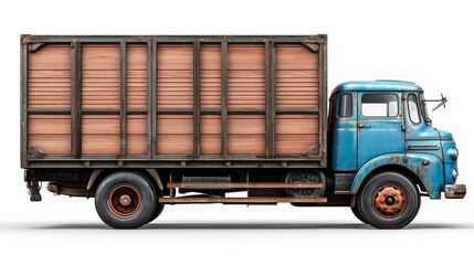 A blue truck with wooden sides