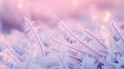 A macro view of a frozen morning meadow