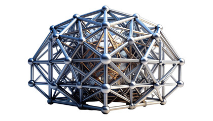 Intricate metallic geodesic structure with nested geometric forms against a black background.