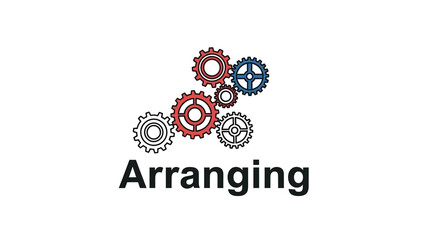 Gears Arrangement in Modern Minimalist Design with Red Blue Gray Colors on White Background for Business Branding