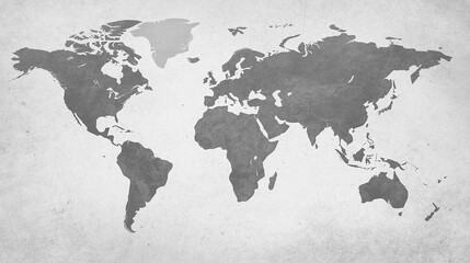 Monochrome world map on a textured grey background, perfect for global business, travel, or educational projects. High-quality graphic resource for international themes.
