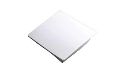 A minimalist, top-down view of a textured white square object isolated on a black background.