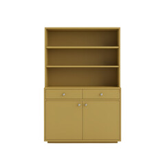 beige wooden shelving unit with drawers and open compartments isolated transparent background